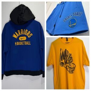 Nike Golden State Warriors Blue & Yellow Hoodie, Shorts & Tee Set